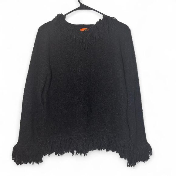 Hearts of Palm Large Black Fringe Pullover Knit Sweater Cozy - Picture 1 of 6